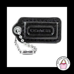 1.5" Small COACH BLACK Leather Nickel Key Fob Bag Charm Keychain Hang Tag