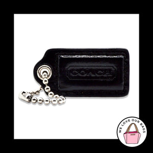 1.5" Small COACH Black Polished Leather Nickel Fob Bag Charm Keychain Hang Tag
