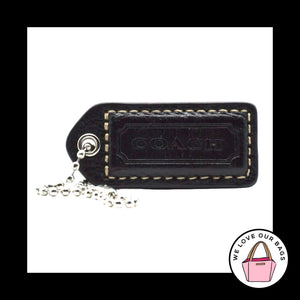 2" Medium VINTAGE COACH Black Leather Nickel Key Fob Bag Charm Keychain Hang Tag