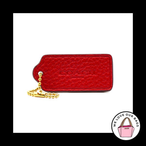 2.25" COACH NEW YORK Red Pebbled Leather Brass Fob Bag Charm Keychain Hang Tag