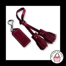 Load image into Gallery viewer, 2 Lot VINTAGE Y2K COACH Cherry Red Leather Tassel HangTag Bag Charm Keychain Fob
