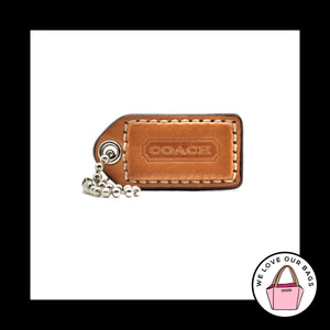 1.5" VINTAGE COACH Saddle Brown Leather Nickel Fob Bag Charm Keychain Hang Tag