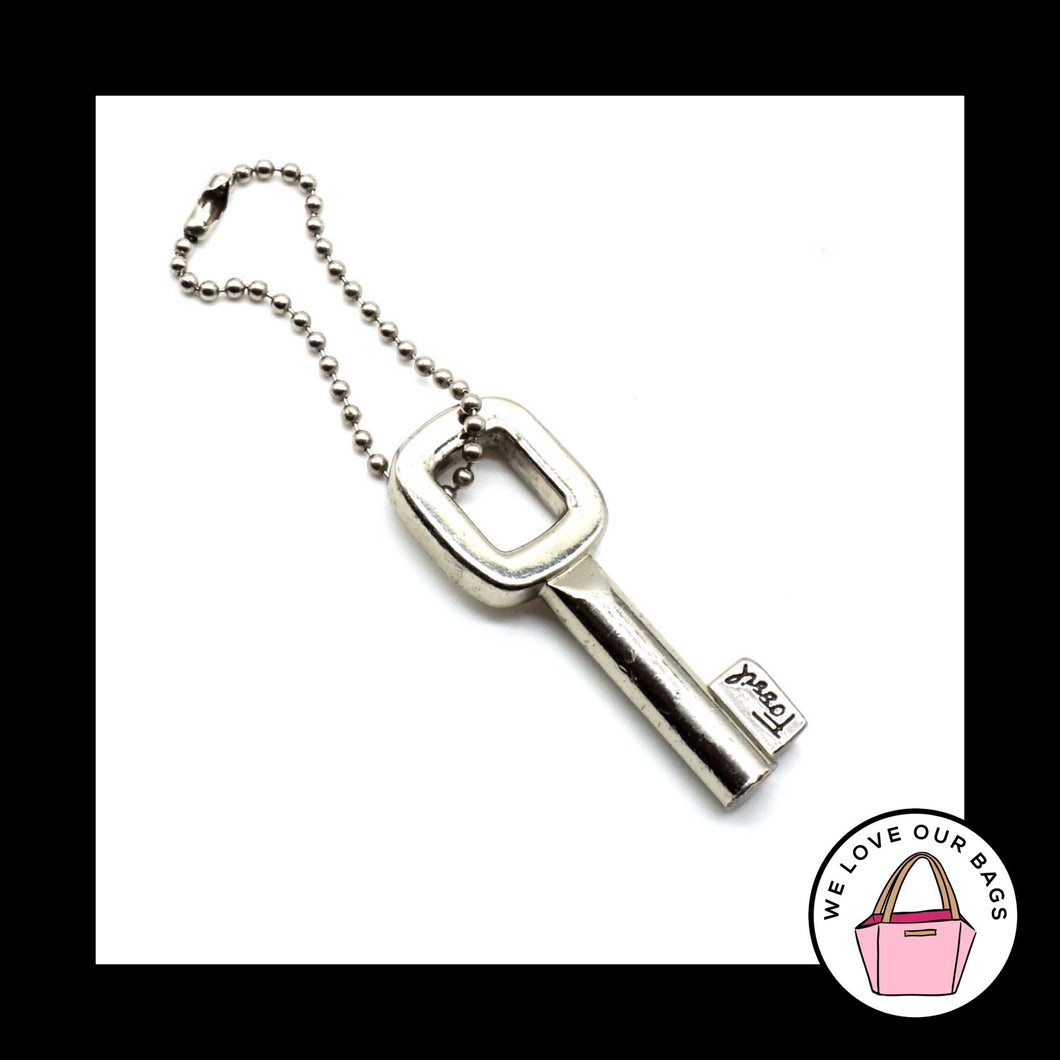 FOSSIL Medium Silver Nickel Metal Key Ball Chain Fob Bag Charm Keychain Hang Tag