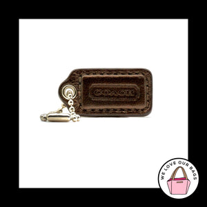 1.5" Small COACH Bronze Brown Leather Nickel Key Fob Bag Charm Keychain Hang Tag
