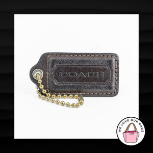 2.5" Large COACH BRONZE BROWN LEATHER BRASS KEY FOB BAG CHARM KEYCHAIN HANG TAG