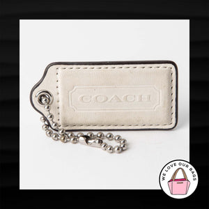 2.5″ Large COACH WHITE LEATHER SILVER KEY FOB BAG CHARM KEYCHAIN HANGTAG TAG