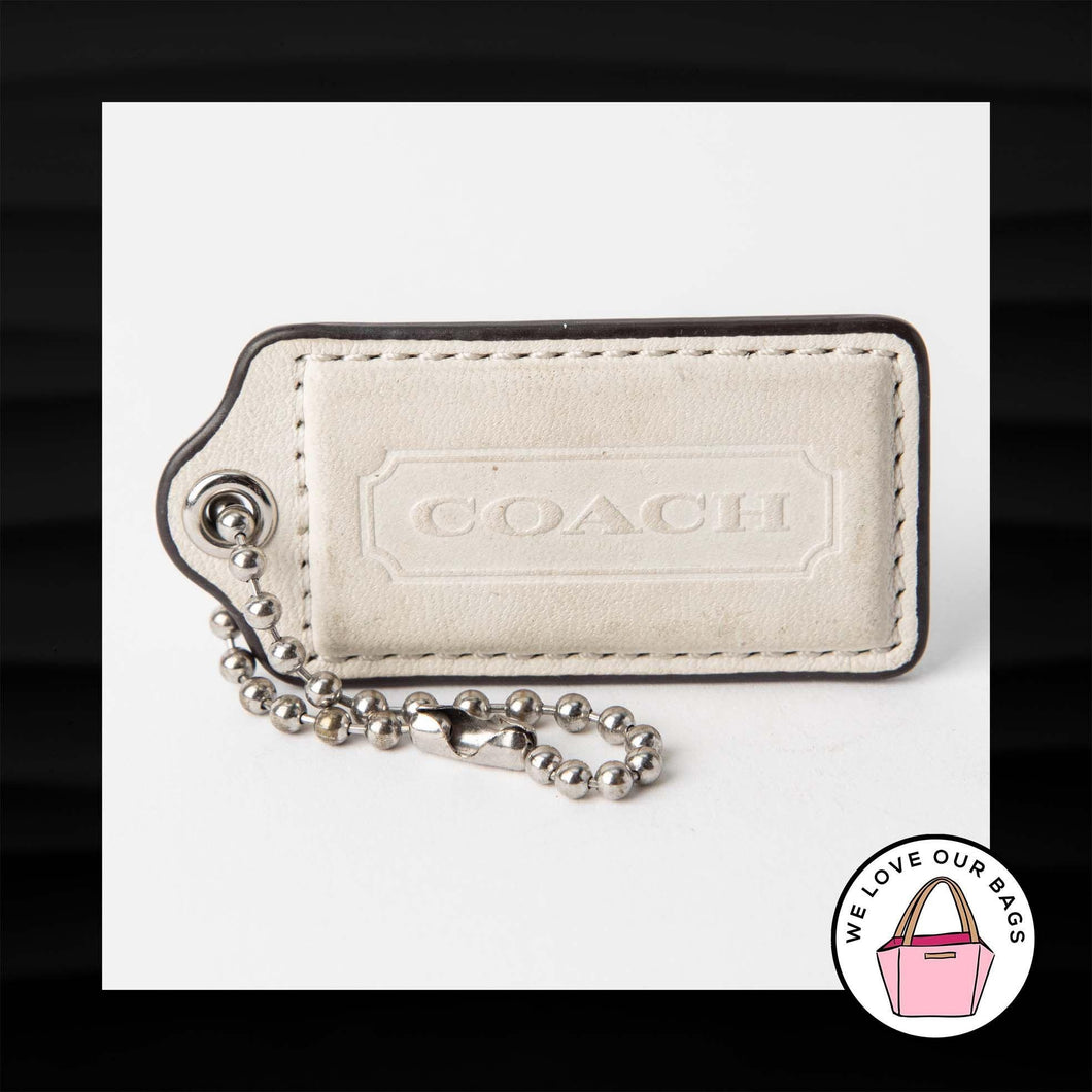 2.5″ Large COACH WHITE LEATHER SILVER KEY FOB BAG CHARM KEYCHAIN HANGTAG TAG