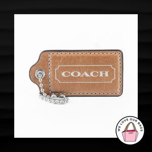 3" Large COACH BROWN WHITE LEATHER KEY FOB BAG CHARM KEYCHAIN HANGTAG TAG