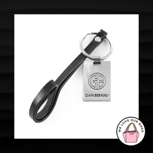 GIANI BERNINI SILVER BLACK LEATHER LOOP STRAP KEY FOB BAG CHARM KEYCHAIN HANGTAG