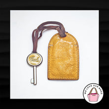 Load image into Gallery viewer, FOSSIL SILVER KEY YELLOW GRAY LEATHER LUGGAGE KEYFOB BAG CHARM KEYCHAIN HANG TAG
