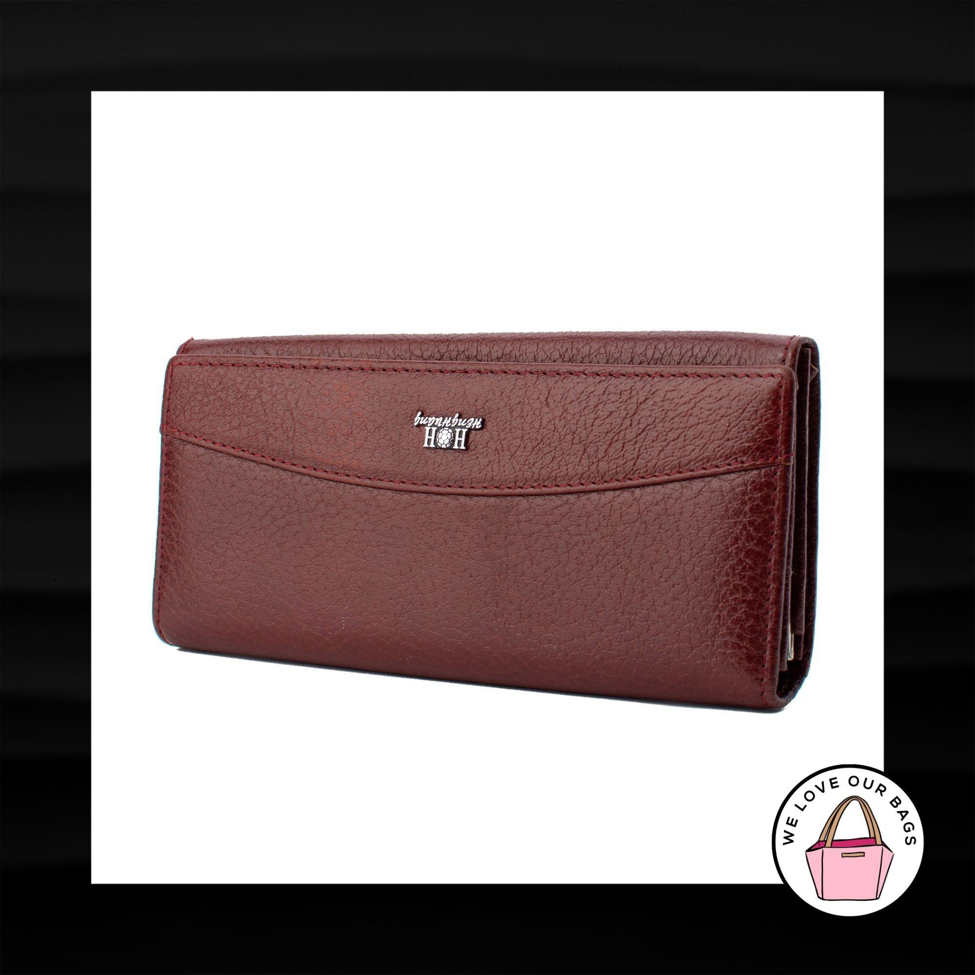 HENG HUANG DARK RED MAROON LEATHER ENVELOPE SNAP WALLET