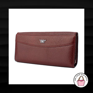 HENG HUANG DARK RED MAROON LEATHER ENVELOPE SNAP WALLET CLUTCH