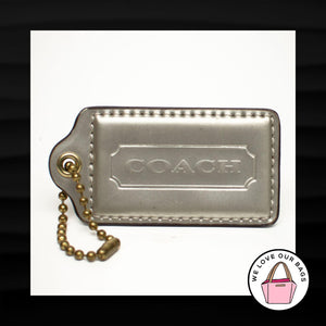 3" Large COACH SILVER PATENT LEATHER BRASS KEY FOB BAG CHARM KEYCHAIN HANGTAG TAG
