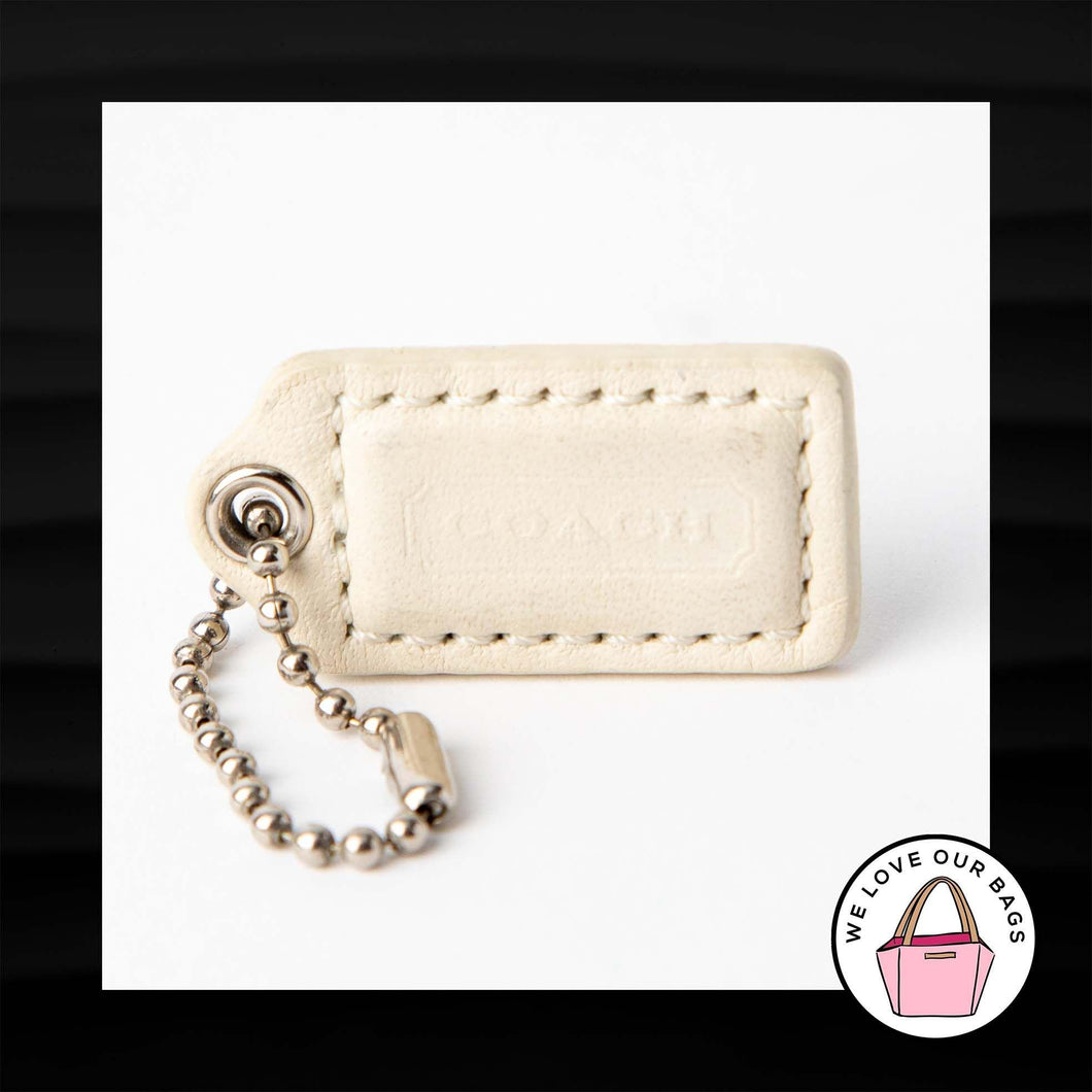 1.5″ Small COACH WHITE LEATHER KEY FOB CHARM KEYCHAIN HANG TAG WRISTLET