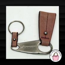 Load image into Gallery viewer, B. MAKOWSKY SILVER NICKEL TAN/PINK LEATHER SPLIT KEYRING FOB BAG CHARM KEYCHAIN
