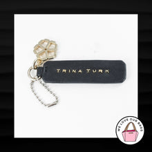 Load image into Gallery viewer, TRINA TURK FLORAL CUT OUT METAL BLACK LEATHER KEY FOB BAG CHARM KEYCHAIN HANGTAG
