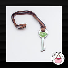 Load image into Gallery viewer, FOSSIL SILVER GREEN KEY BROWN LEATHER STRAP FOB BAG CHARM KEYCHAIN HANG TAG
