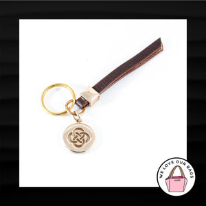 STELLA AND DOT GOLD & BROWN LEATHER LOOP STRAP KEY FOB CHARM KEYCHAIN HANG TAG