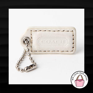 1.5″ Small COACH WHITE LEATHER SILVER KEY FOB CHARM KEYCHAIN HANG TAG WRISTLET