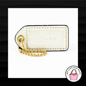2.5" Large COACH WHITE IVORY LEATHER BRASS KEY FOB BAG CHARM KEYCHAIN HANGTAG TAG