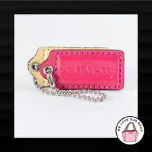 Load image into Gallery viewer, 2&quot; COACH 2 pc LOT PINK YELLOW PATENT LEATHER KEY FOB BAG CHARM KEYCHAIN HANG TAG
