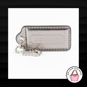 2.5" Large COACH POPPY GRAY MIRRORED LEATHER KEY FOB BAG CHARM KEYCHAIN HANG TAG