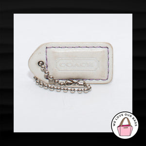 1.5" Small COACH WHITE IVORY PURPLE LEATHER KEY FOB CHARM KEYCHAIN HANG TAG