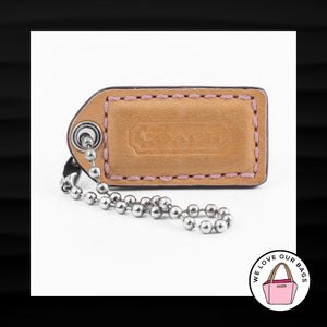 1.5" Small COACH TAN PINK LEATHER NICKEL FOB CHARM KEYCHAIN HANGTAG WRISTLET