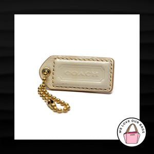 2" Med COACH WHITE IVORY PATENT LEATHER BRASS KEY FOB BAG CHARM KEYCHAIN HANGTAG